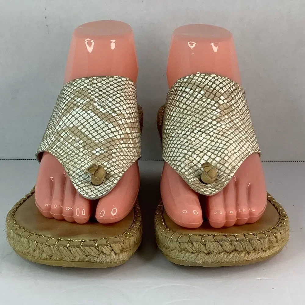 Andre Assous Snake Print Leather Wedge Espadrilles Summer Tan Sandal Sz US 9.5